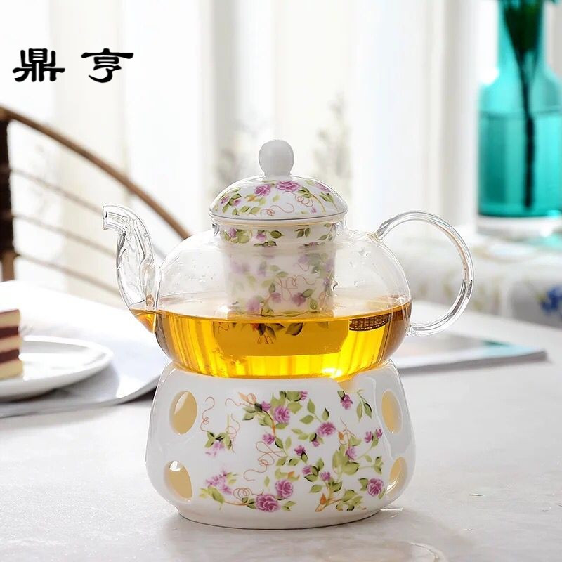 鼎亨玻璃花茶壶茶具蜡烛加热底座煮水果花茶壶陶瓷玻璃下午花茶壶
