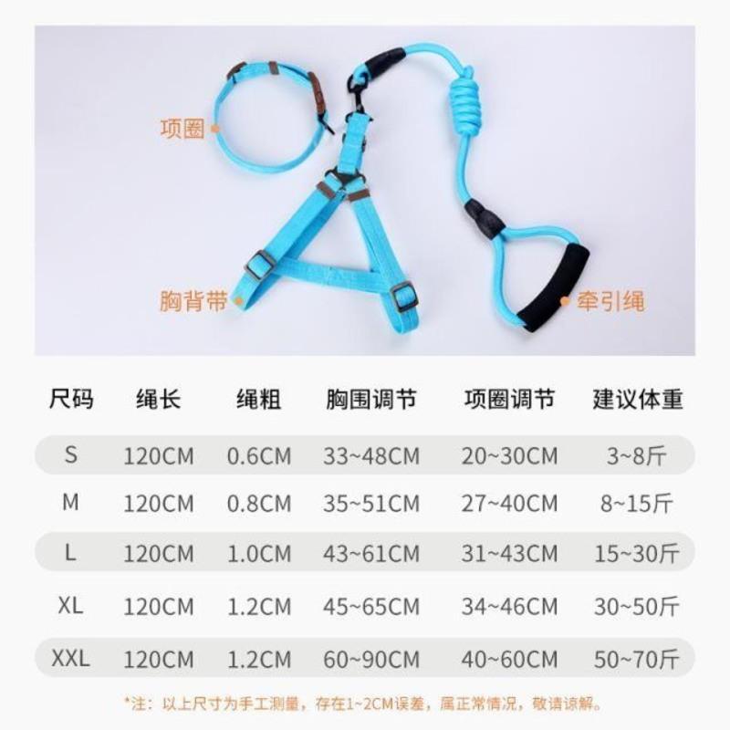 .狗狗牵引绳小中型犬狗绳子狗链子遛狗绳项圈脖圈泰迪猫咪宠物用 橙色2件套 S#33-48建议3-6斤使用