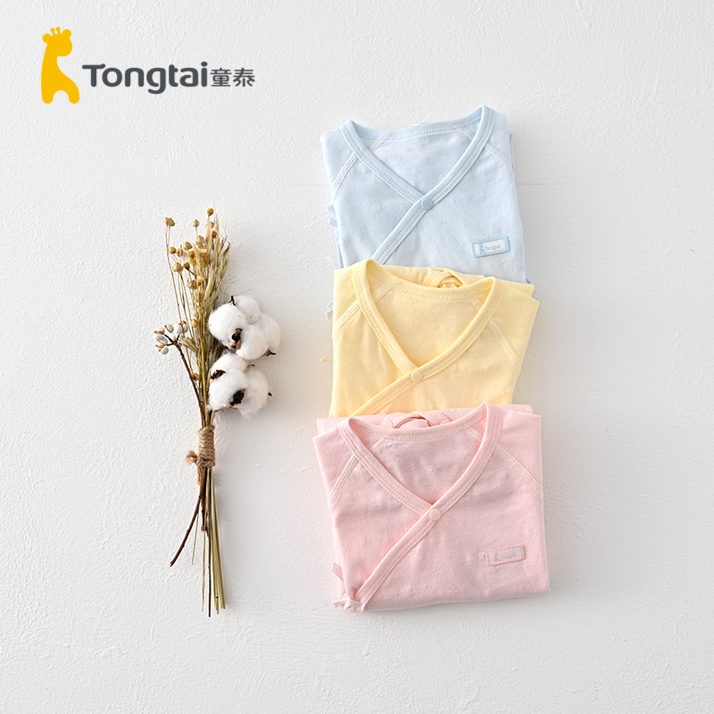 童泰(TONGTAI)夏季0-3月新生婴儿男女宝宝衣服纯棉轻薄蝴蝶系带蛤衣连体衣儿童家居服连体衣