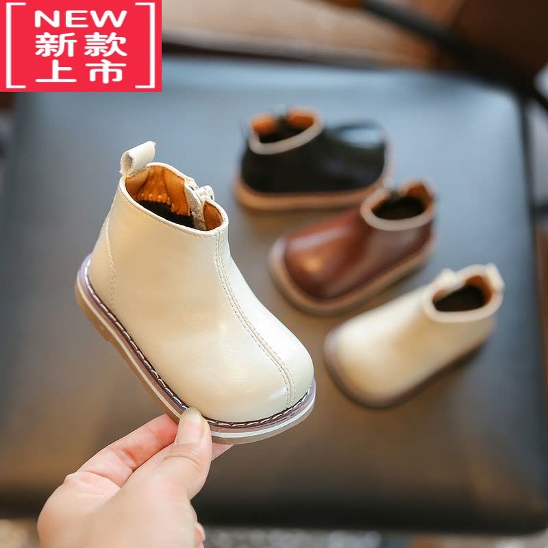可莉允女宝宝鞋子秋冬季女童靴子加绒短靴马丁靴男童小童皮靴儿童鞋婴儿图片