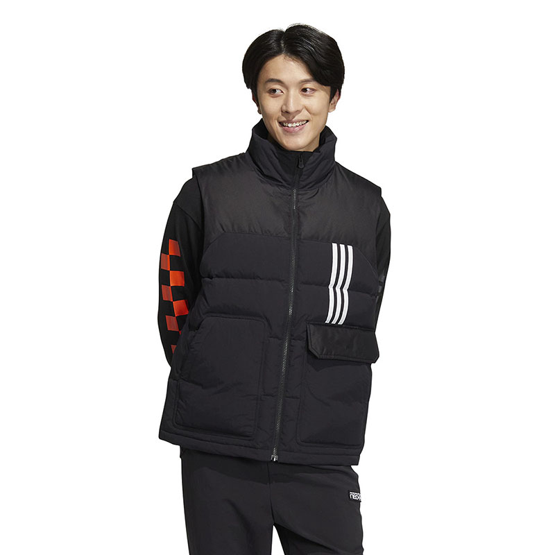 adidas 纯色条纹印花拉链开衫立领羽绒马甲 男女同款 HN4776