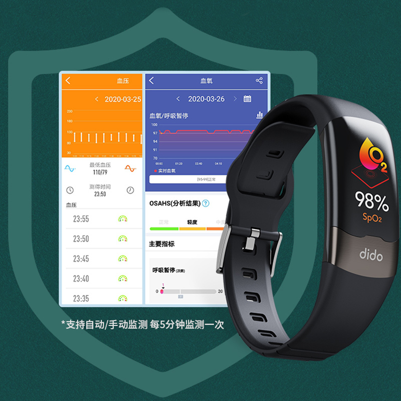 dido高精度进口高精准芯片智能手环血压心电图打鼾监测血氧心率心脏健康父母亲生日礼物多功能运动手表Y2S PRO黑色