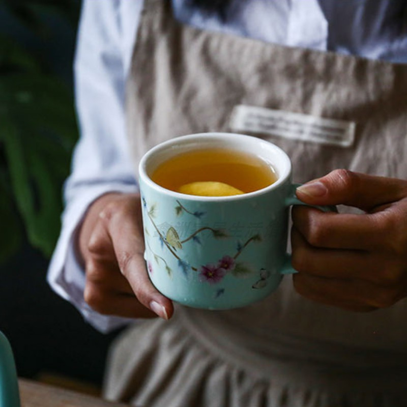 彩冠 3456-9S水具茶具简约花鸟陶瓷水杯茶杯套装家用凉水壶冷水壶杯子杯具