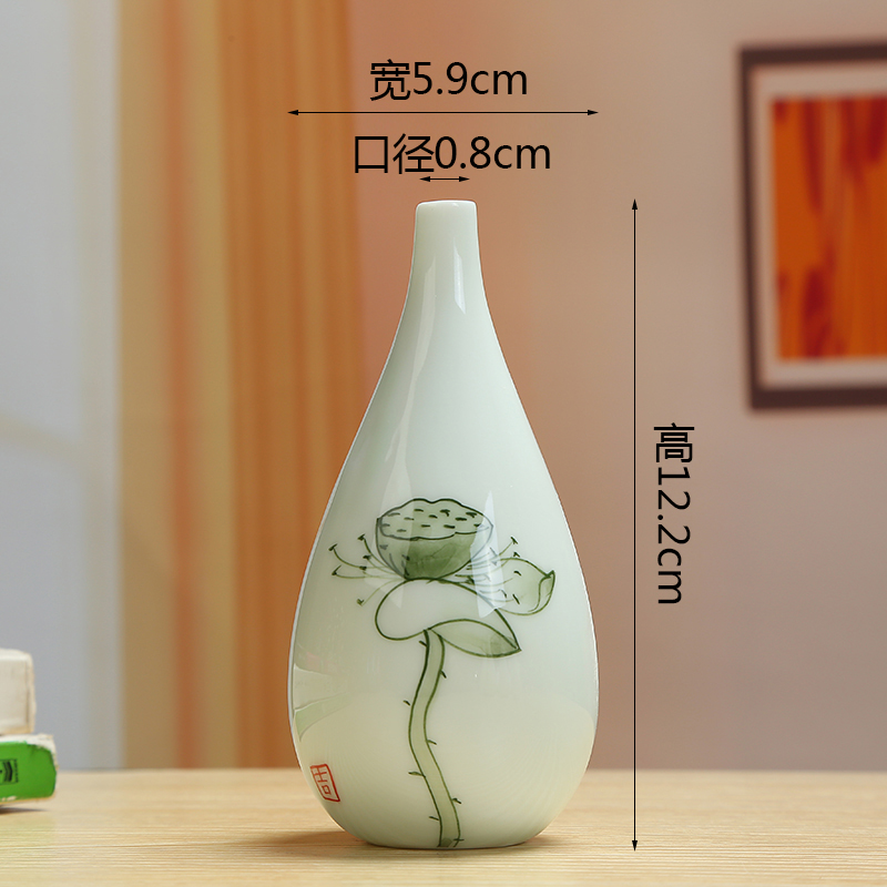 满天星陶瓷白瓷花瓶小清新水培干花花器桌面现代简约家居装饰摆件 三维工匠 手绘莲藕花瓶小嘴款式7 中等高清大图