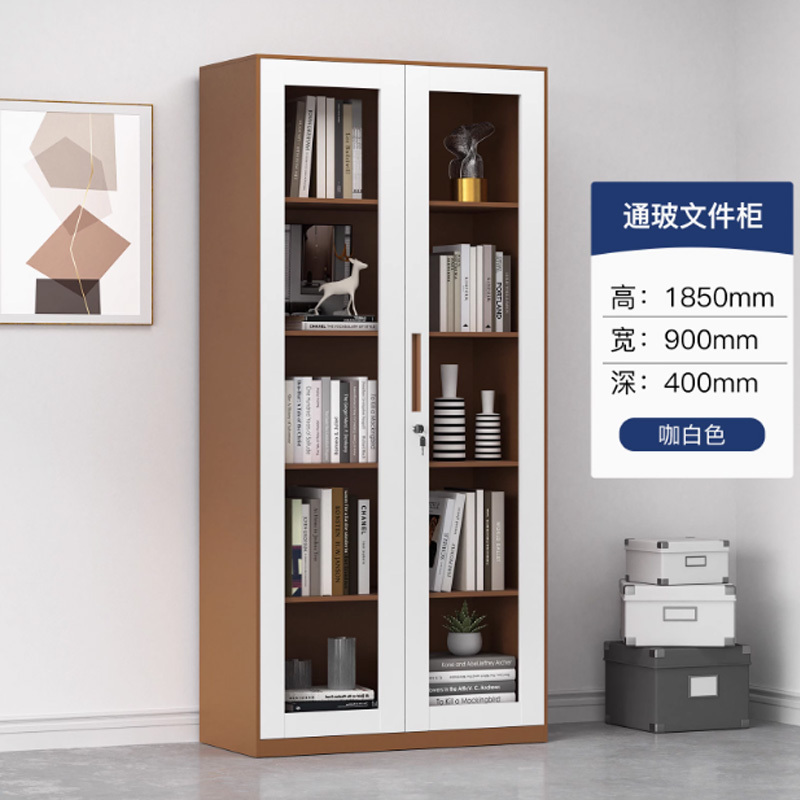 鑫金虎通玻文件柜咖白色资料储物柜N6 900*400*1850mm高清大图