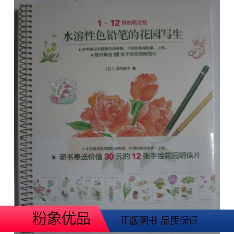 [正版]商城 水溶性色铅笔的花园写生 1-12月的花之绘