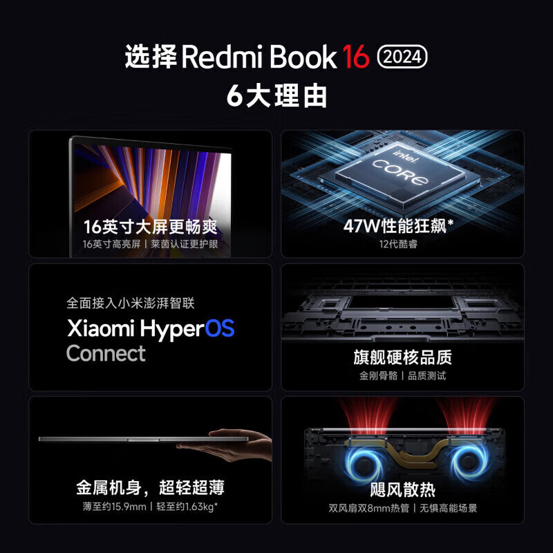 小米笔记本电脑 红米 RedmiBook 16 2023 酷睿标压I5-12450H 高清屏 轻薄本 16G内存 512GB固态 高清屏 灰高清大图
