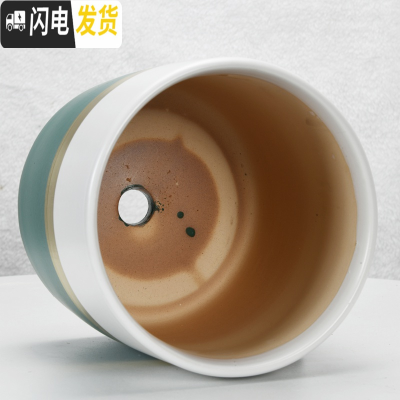 三维工匠圆柱陶瓷花盆特大号批发 北欧室内吊兰绿萝多肉透气花盆 简欧哑光粉(送塑料托盘) 特大花盆容器