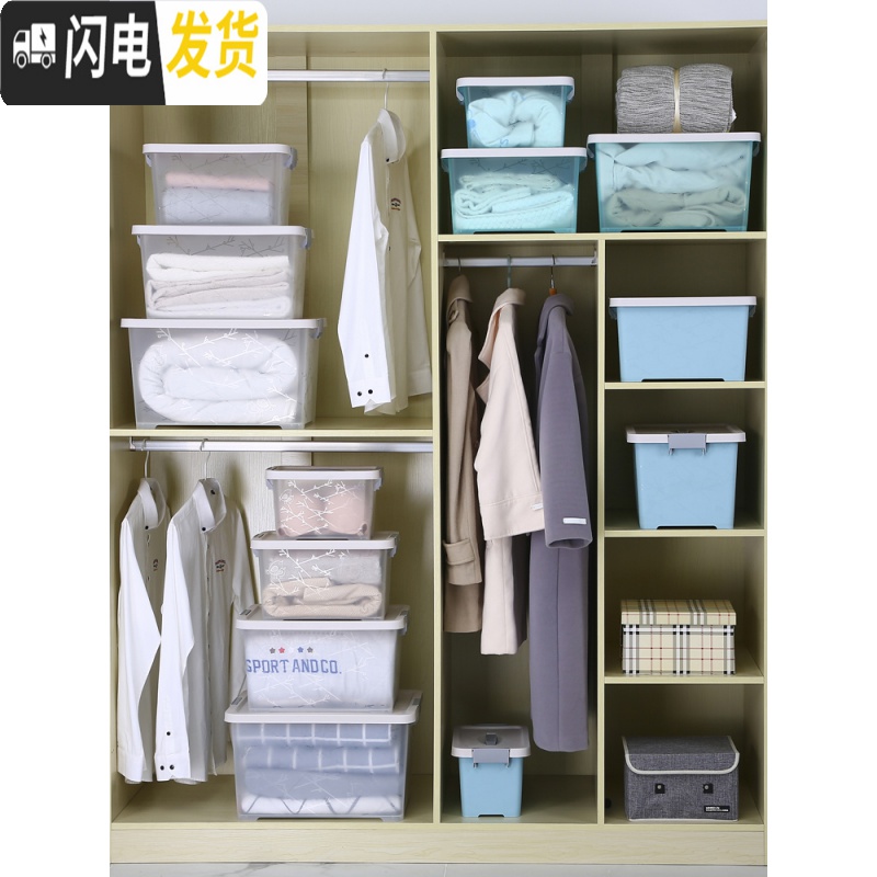 三维工匠透明收纳箱塑料装衣服的玩具整理储物箱子有盖小收纳盒储蓄箱大号高清大图