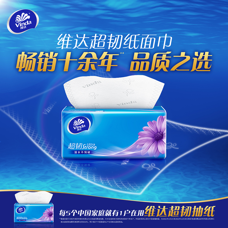 维达(Vinda)超韧软包抽取式面巾纸 V2239-B 三层 S码 130抽/包 24包/箱 (新老包装交替发货)高清大图