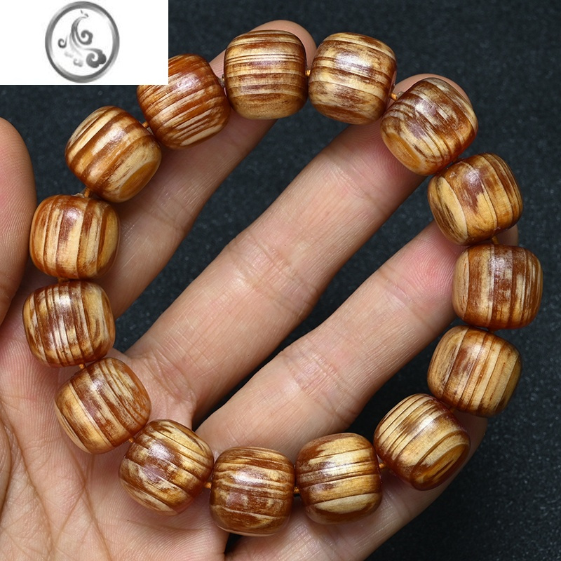 jimi琥珀木手串东北长白山沉香全满油松明子透光手链佛珠全玉化