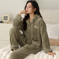 珊瑚绒睡衣女士妈妈秋冬季2025新款加绒加厚冬款保暖法兰绒家居服 3XL码160-180斤 NXF98839