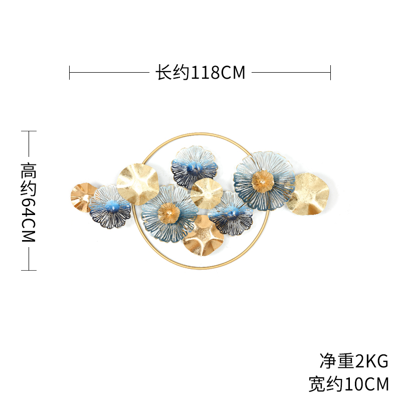 轻奢创意玄关金色铁艺壁挂墙饰新中式客厅沙发背景墙面装饰挂饰 三维工匠 《简》蓝M(送蝴蝶壁饰X2)高清大图