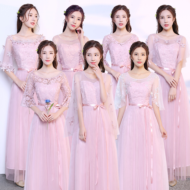 新款伴娘礼服灰色长姐妹团裙聚会大码毕业主持礼服显瘦晚礼服