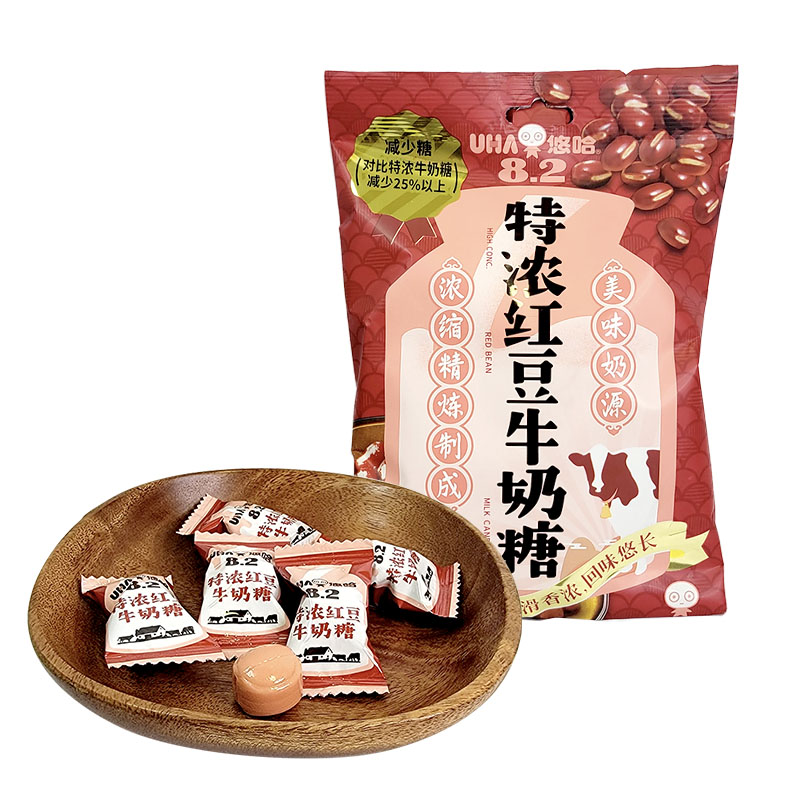 UHA悠哈特浓牛奶糖草莓味椰子味清凉味巧克力味袋装120g结婚喜糖 红豆味 120g*1袋