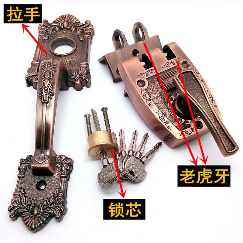 汐岩精品老虎锁防盗锁老式虎齿外装木大锁自动锁IA超B级锁芯高清大图