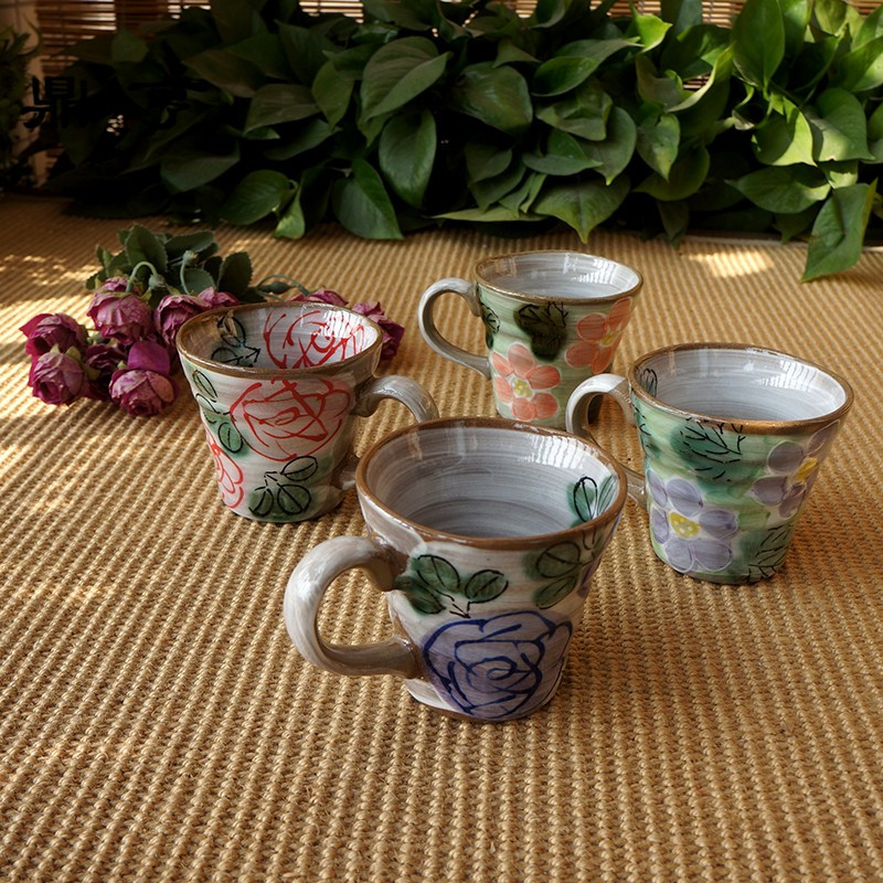 鼎亨日本进口手柄杯子陶瓷情侣手绘对杯4款艺术水杯日式茶杯