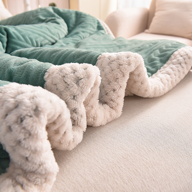 无印良品牛奶珊绒毛毯加厚冬被子羊羔绒三层沙发盖毯子午睡毯811