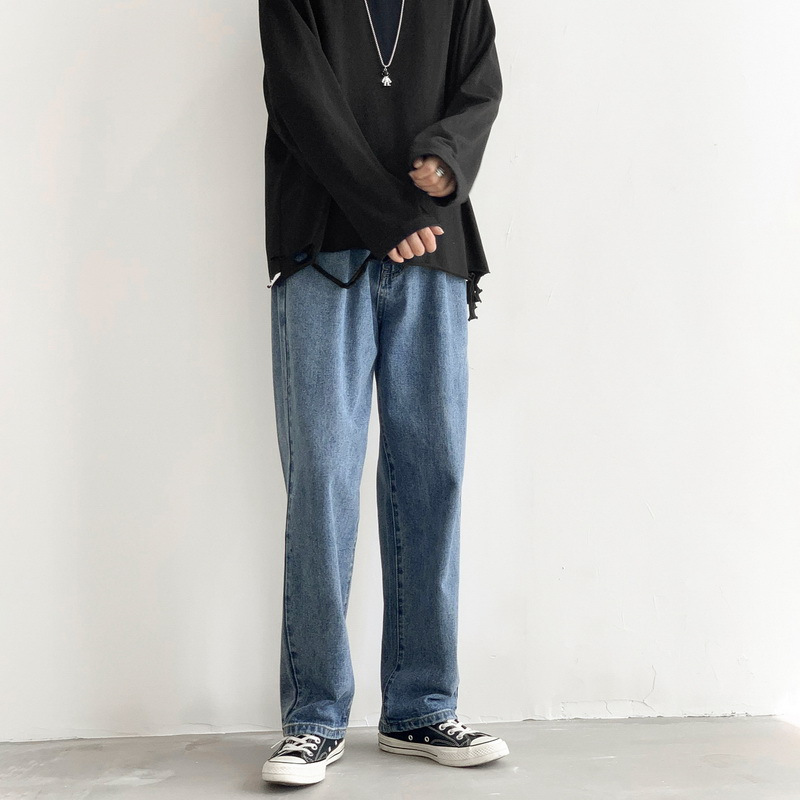 newlake男士牛仔裤2020秋款潮牌加绒加厚休闲深秋冬直筒chic阔腿拖地