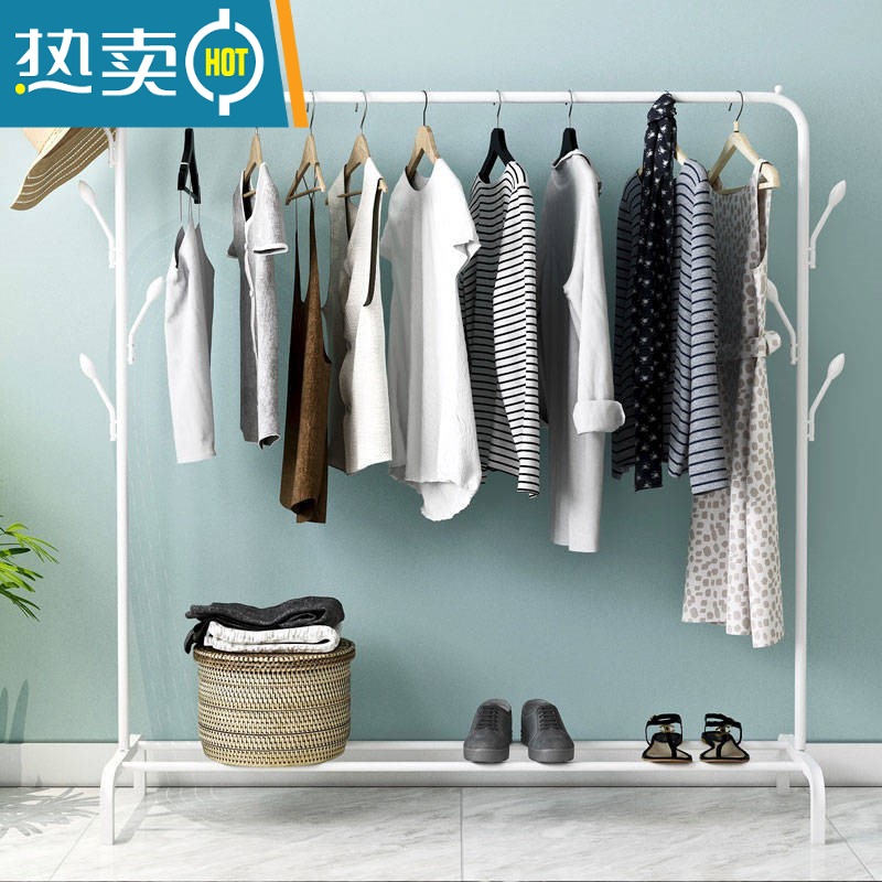 敬平室内简易晾衣架落地卧室凉晒衣服架子单杆式加粗挂衣架阳台衣帽架 黑色150长高清大图