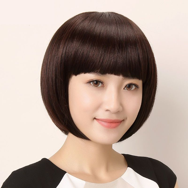 大利女短发o头内扣波波头套发齐斜刘海假发套自然黑齐刘海送发网