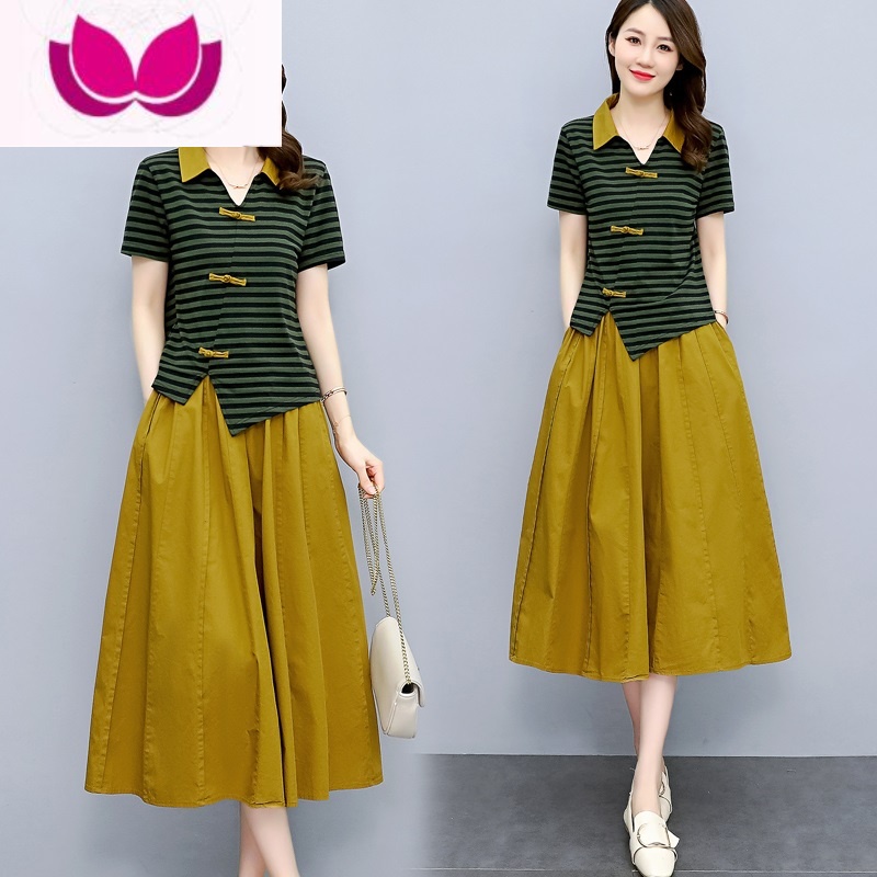七斓棉麻连衣裙女夏季薄款2023新款女装高端显瘦条纹亚麻套装裙套高清大图