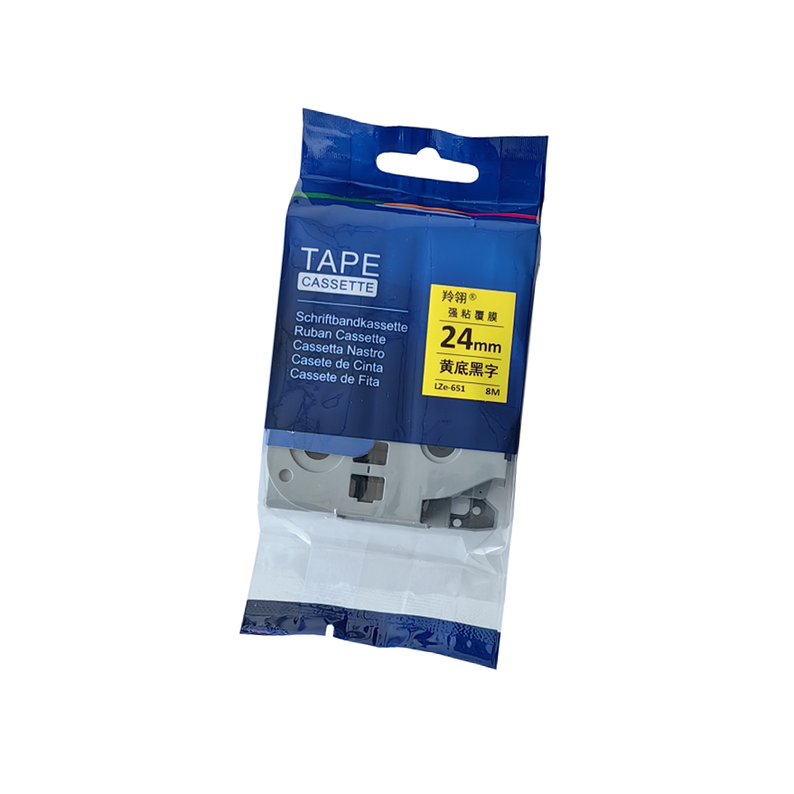 羚翎 LZe-651 适用兄弟标签机 24mm 标签机色带 黄底黑字高清大图