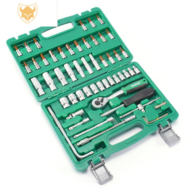 西默46件套套筒扳手汽修工具大全修车工具套装小飞快速工具一套工具箱
