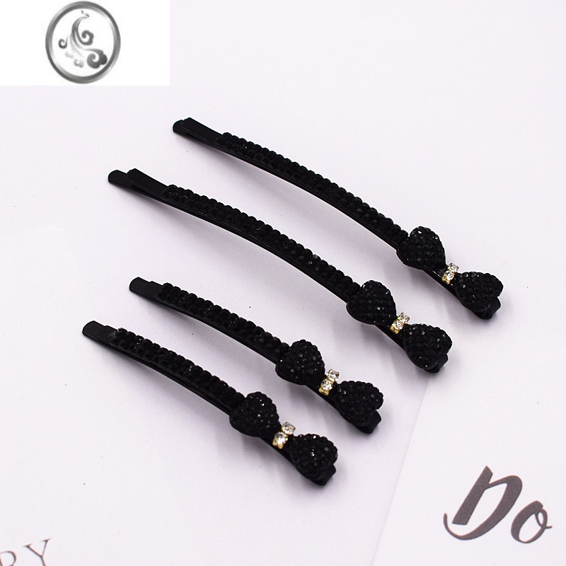 jimi简约黑钻一字夹韩国发夹侧边夹刘海小卡子夹子黑色镶钻头饰品发卡