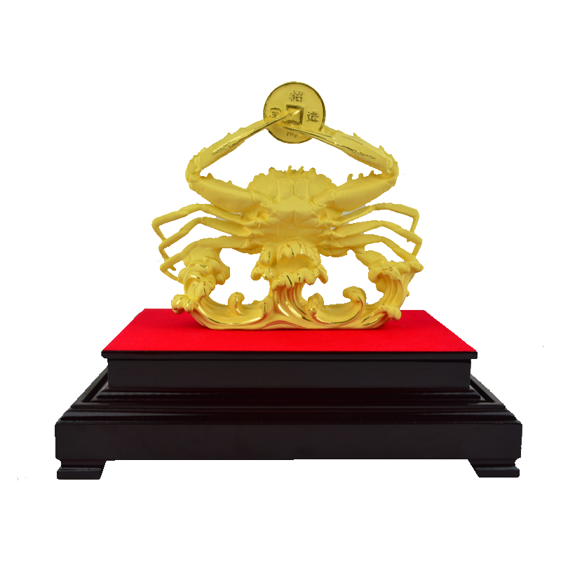 礼氏嘉 绒沙金高档商务办公室八方进财螃蟹开业乔迁家居装饰礼品摆件
