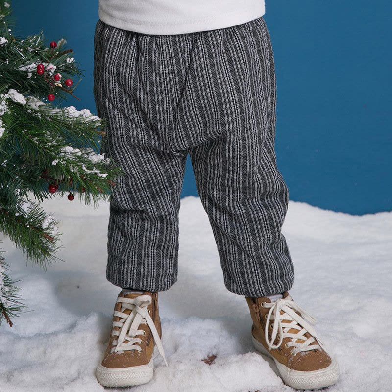 婴姿坊正品童装男童加绒加厚收脚长裤宝宝松紧格子棉裤冬季新品图片