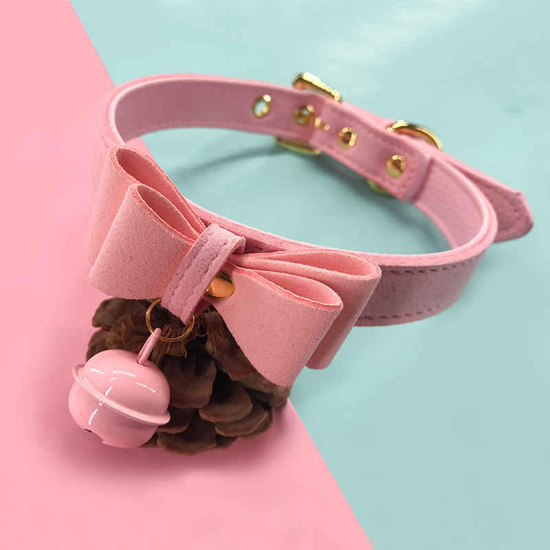 套皮环项圈牵引狗链捆绑调教男女成人性玩具情趣脖环粉色铃铛颈环参数