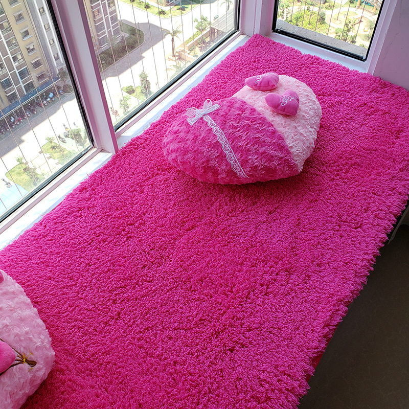 美帮汇定做加厚毛绒飘窗垫窗台垫卧室防滑榻榻米垫子网红床边地毯阳台垫 玫红色 160x60厘米