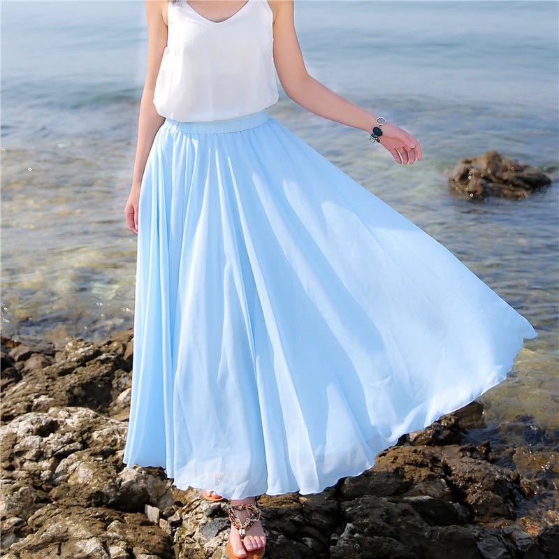 半身裙春女2018新款韩版女士夏季长裙大摆雪纺中长款学生高腰裙子