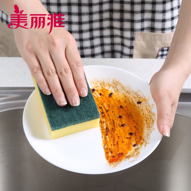美丽雅 家用厨房清洁刷碗刷锅双面清洁炫彩百洁布8片装图片