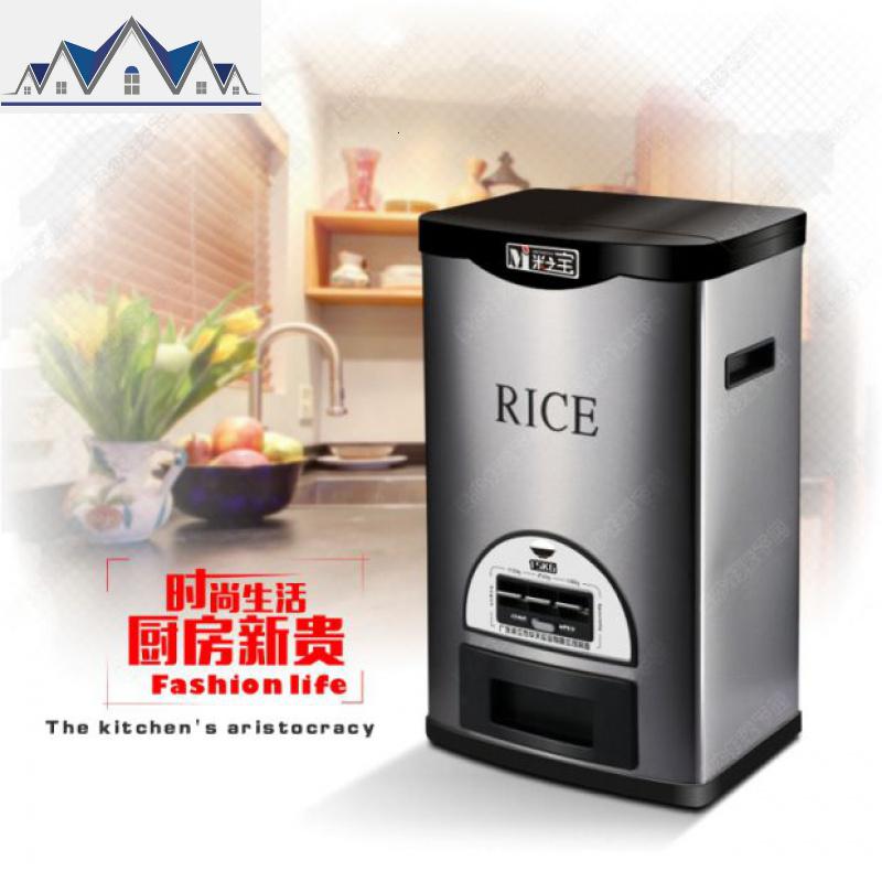 家用防虫计量不锈钢10/15/20/30KG半自动储米器储米桶米箱_1_877_472 黑色20KG/31*22*60
