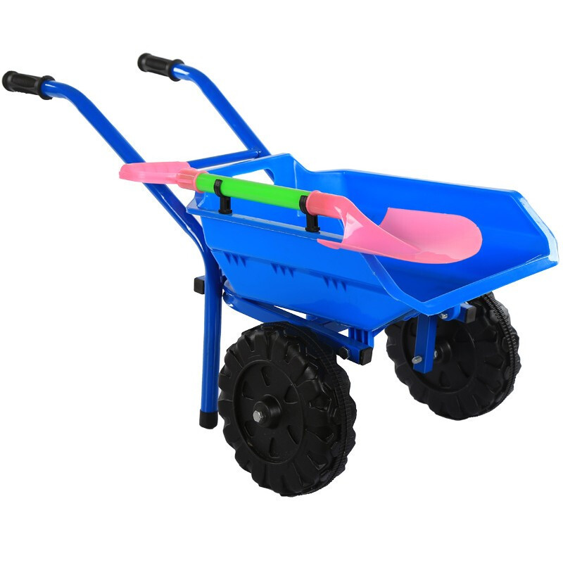 儿童沙滩宝宝玩具手推车加大加厚双轮单轮推土车小孩玩沙玩具蓝色双轮