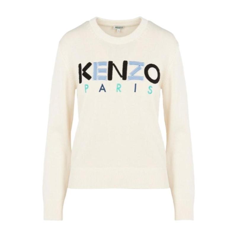 高田贤三(Kenzo)白色针织套衫女长袖圆领刺绣休闲套头衫运动卫衣