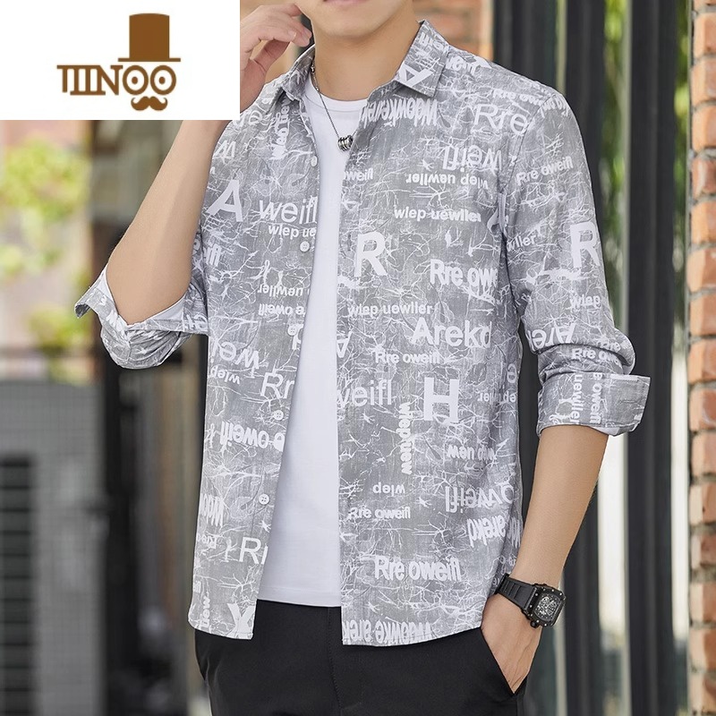 YANXU夏季薄款冰丝长袖衬衫男款韩版休闲衬衣男潮牌夏天青少年弹力寸衫高清大图