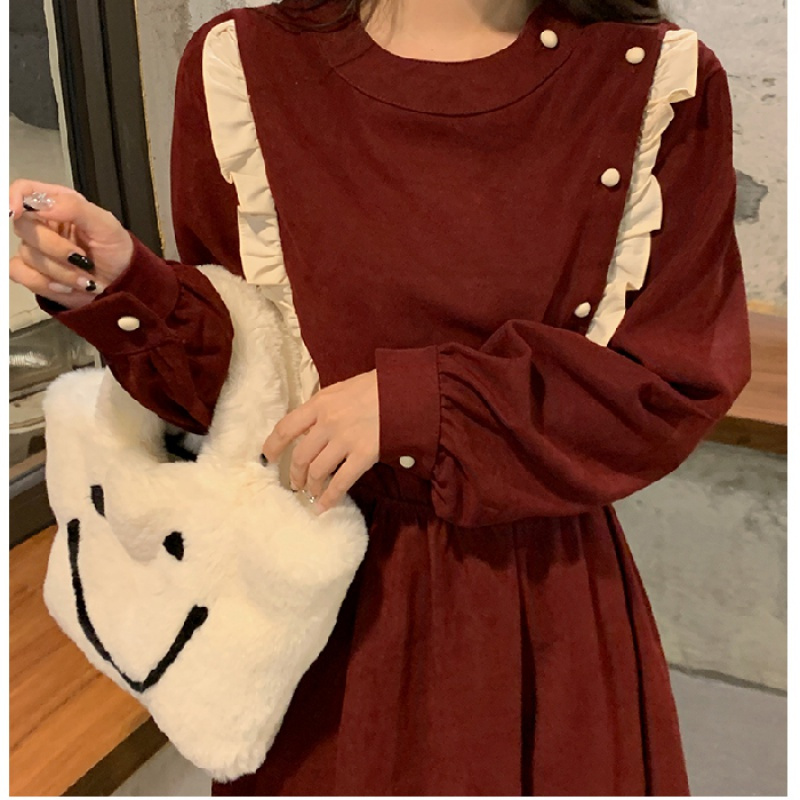 法式复古连衣裙女秋冬收腰显瘦设计感裙莎丞