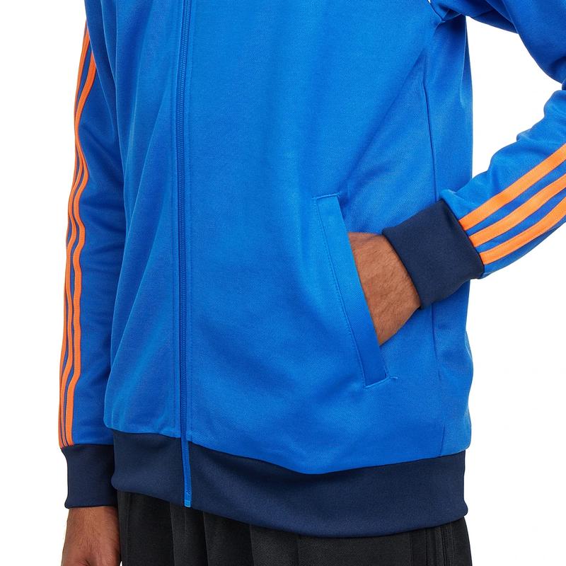 阿迪达斯(adidas)男款运动夹克蓝色拼接设计潮流休闲跑步训练防风高清大图