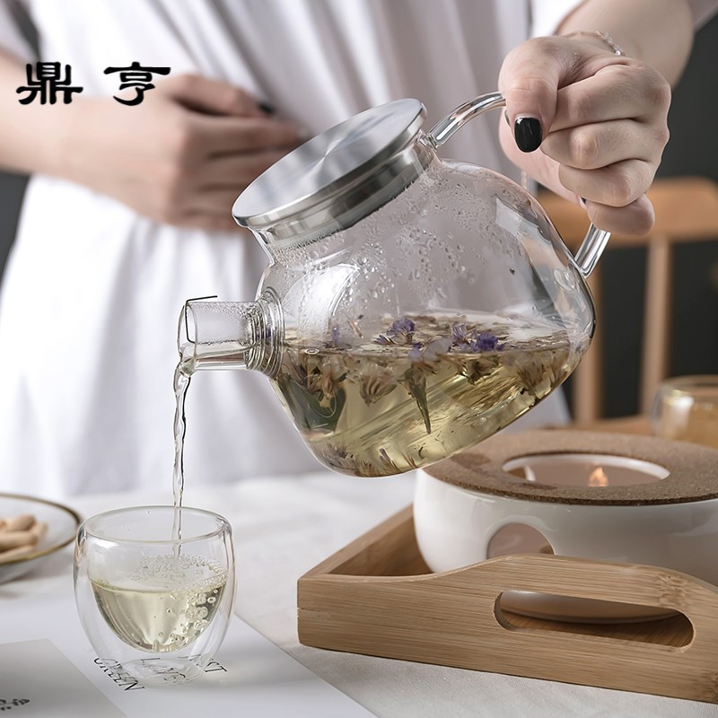鼎亨日式下午茶茶具套装创意玻璃花茶茶具耐热花茶壶可加热炉座带
