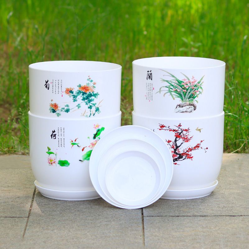 加大加厚pp树脂环保塑料花盆大号绿萝碗莲睡莲荷花无孔水培花盆|兰花盆【有孔】 大号两个装【营养液+碗莲种】