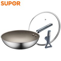 苏泊尔(SUPOR)家用无涂层不粘有钛炒锅磁炉通用锅具炒菜锅不锈钢 EC32JGC01 32cm