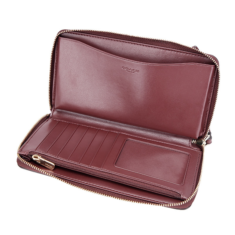 coach蔻驰奢侈品欧美时尚女士米色印花人造革中长款钱包钱夹f78015