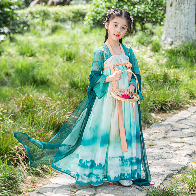 suntek儿童汉服女童夏装古装裙子宝宝超仙飘逸襦裙中国风仙女古风