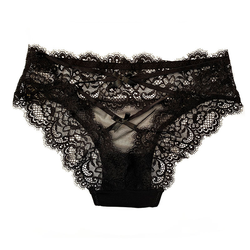 suntek三送一 欧美性感蕾丝内裤女士镂空交叉绑带透明诱惑三角裤薄款