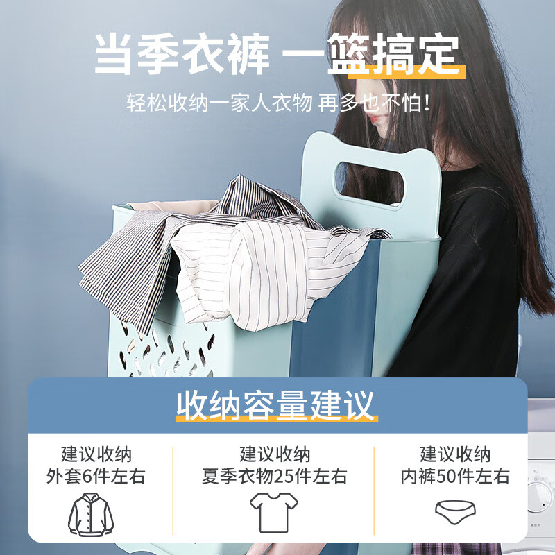 谋福 壁挂脏衣篮 折叠洗衣篮 杂物置物篮 脏衣篓(北欧蓝特大号高配背胶)(1个装)高清大图