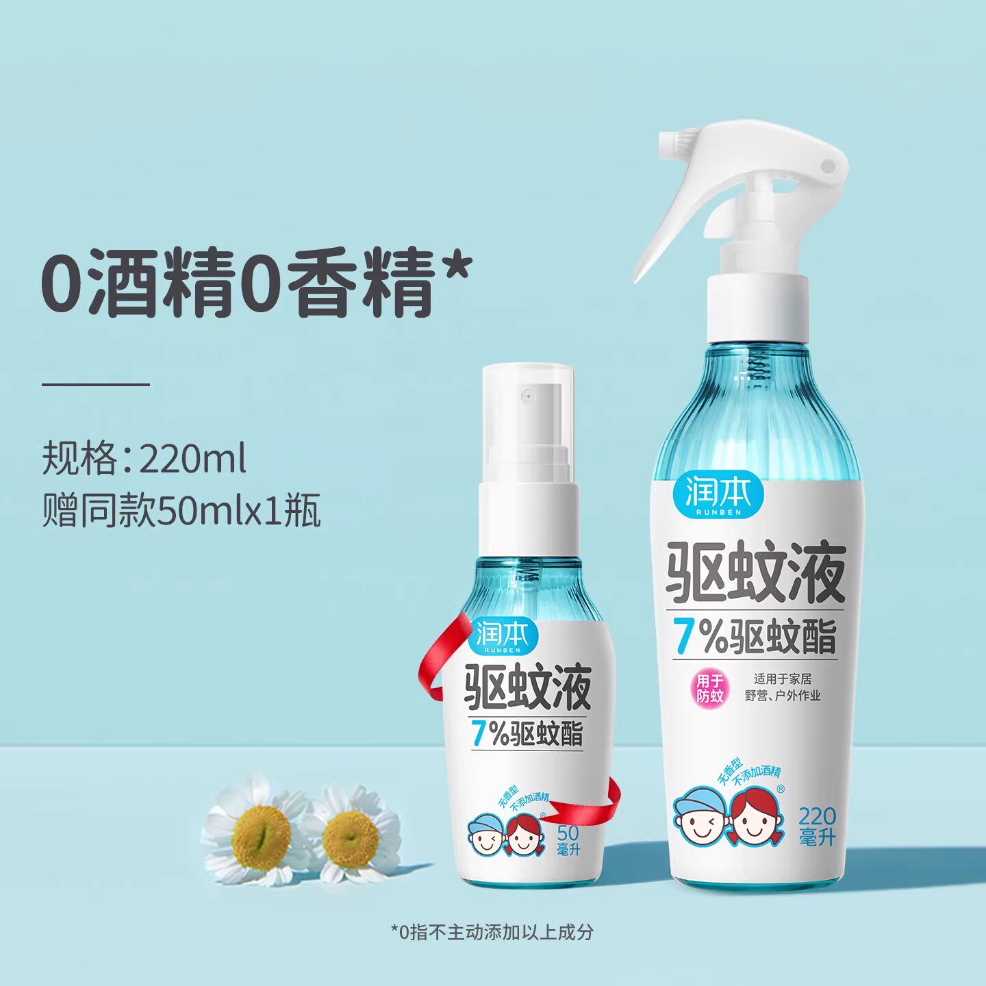 润本(RUNBEN)驱蚊液防蚊喷雾驱蚊水户外专用蚊虫防叮咬蚊怕水花露水 【7%驱蚊酯】220ml*1+50ml*1