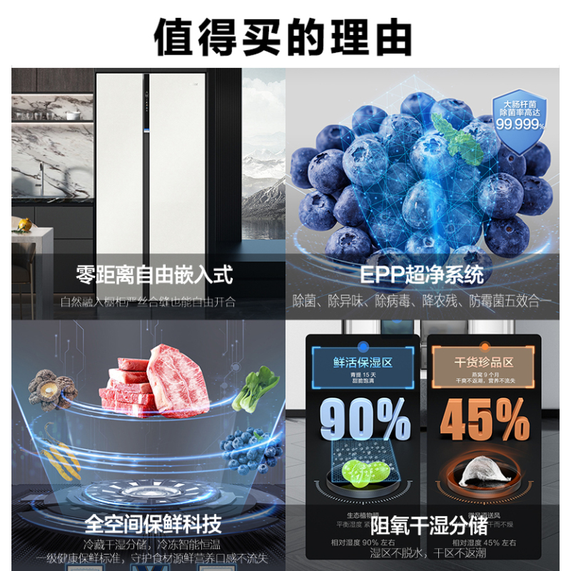 海尔(Haier)561升对开门超薄冰箱 零距离嵌入 全空间保鲜HCF鲜冻保湿 BCD-561WLHSS14GXU1